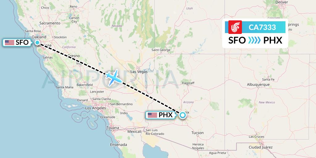 CA7333 Air China Flight Map: San Francisco to Phoenix