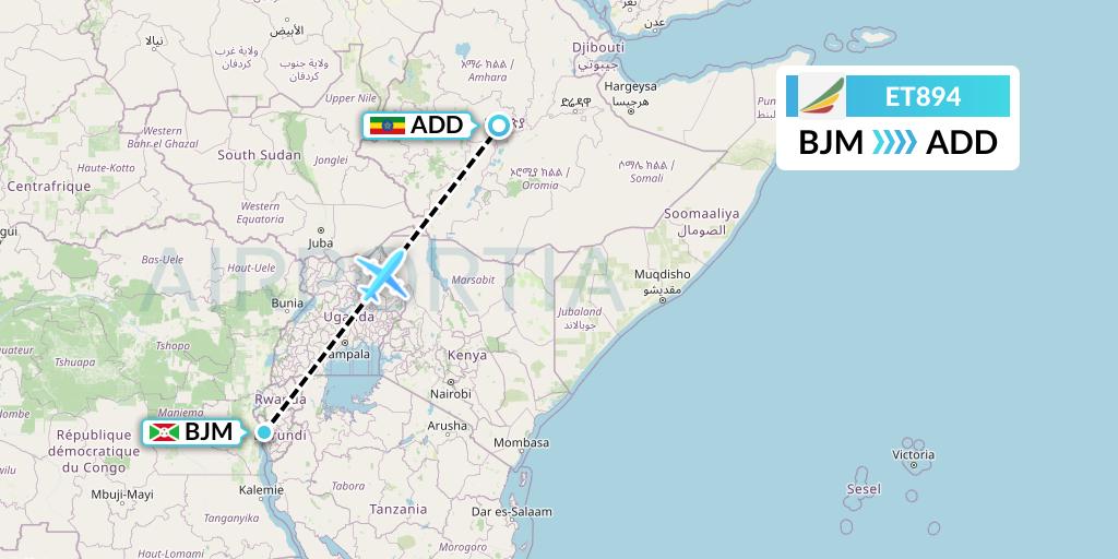ET894 Ethiopian Airlines Flight Map: Bujumbura to Addis Ababa