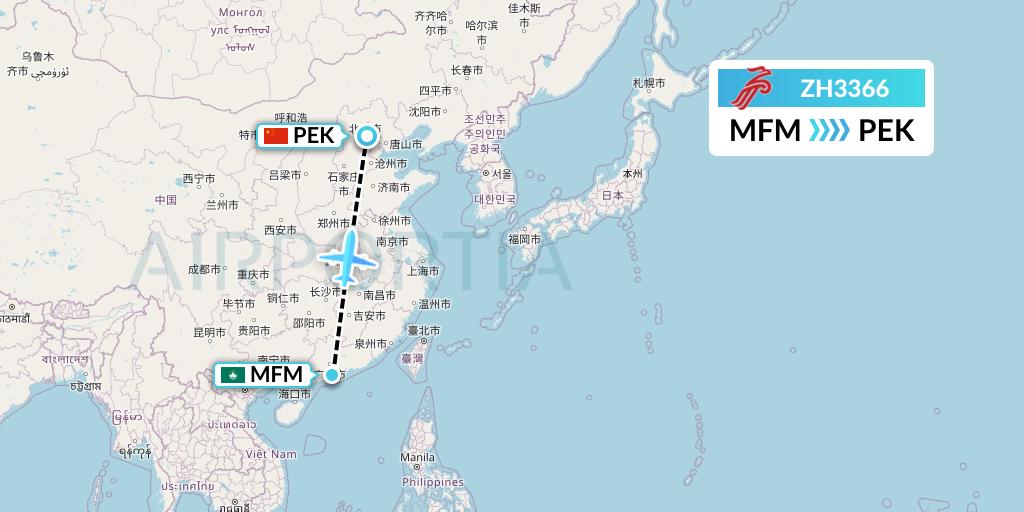 ZH3366 Shenzhen Airlines Flight Map: Macau to Beijing