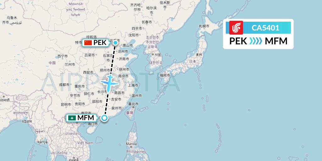 CA5401 Air China Flight Map: Beijing to Macau