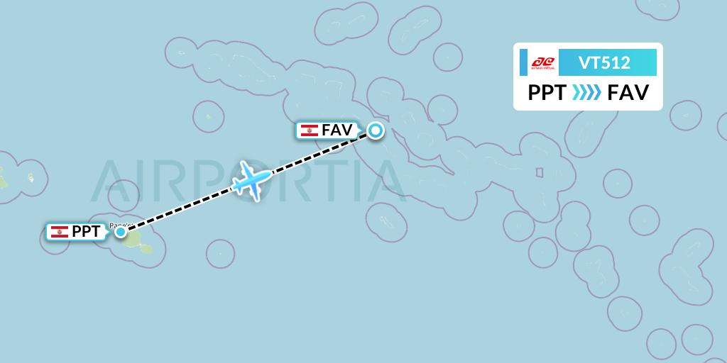 VT512 Air Tahiti Flight Map: Papeete to Fakarava