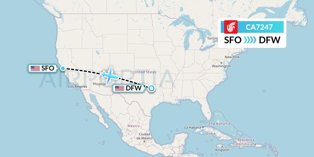 CA7247 Air China Flight Map: San Francisco to Dallas