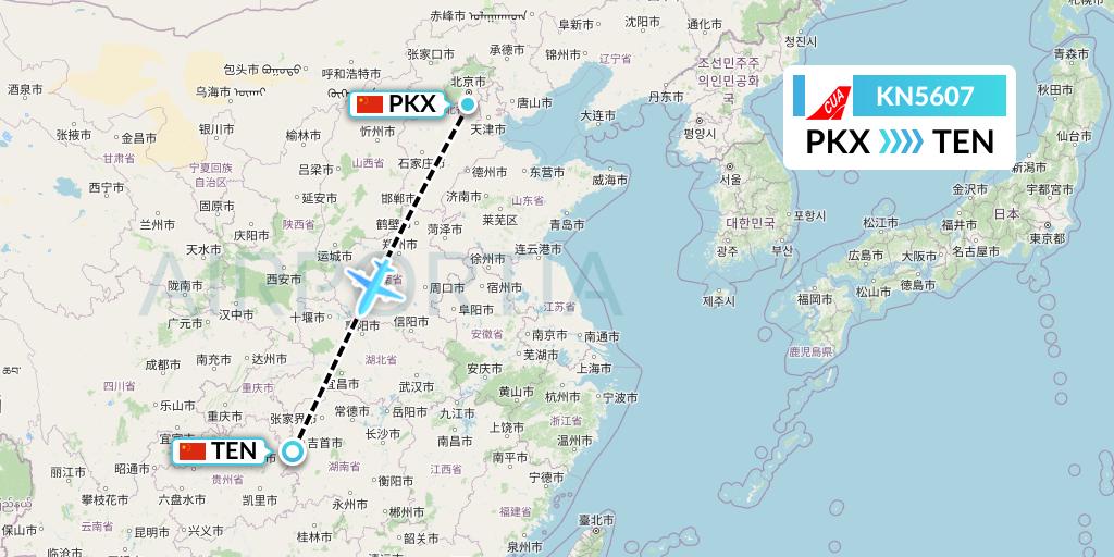 KN5607 China United Airlines Flight Map: Beijing to Tongren