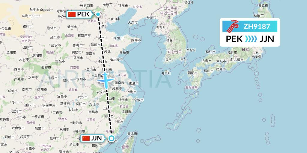 ZH9187 Shenzhen Airlines Flight Map: Beijing to Jinjiang