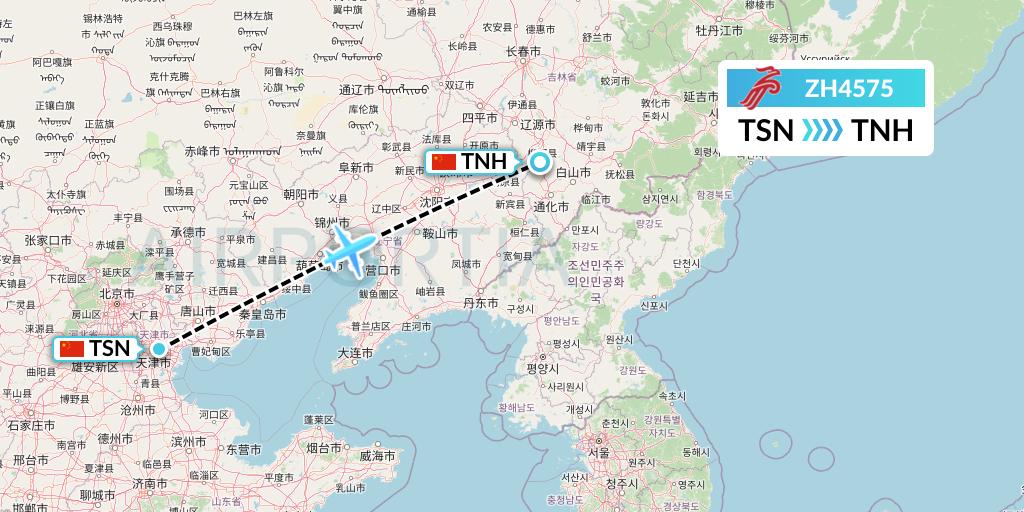 ZH4575 Shenzhen Airlines Flight Map: Tianjin to Tonghua
