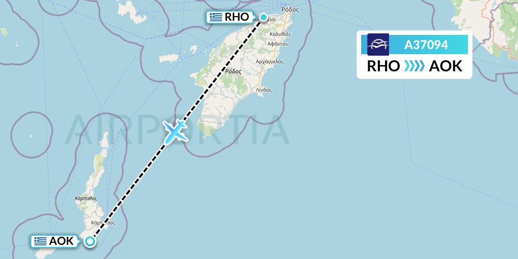 A37094 Aegean Airlines Flight Map: Rhodes to Karpathos