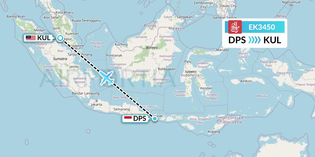 EK3450 Emirates Flight Map: Denpasar to Kuala Lumpur