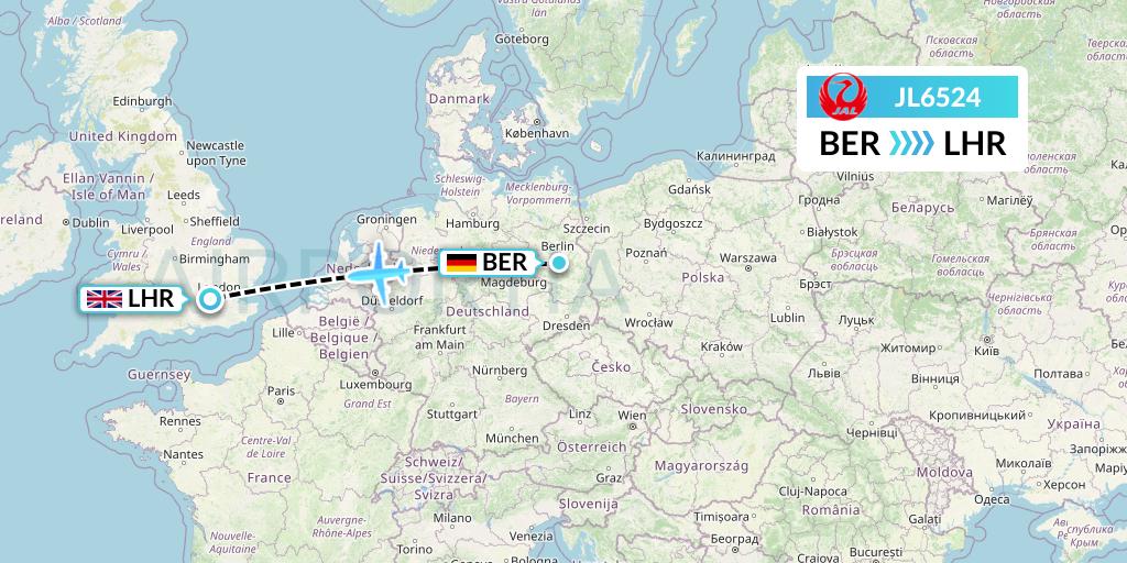 JL6524 Japan Airlines Flight Map: Berlin to London