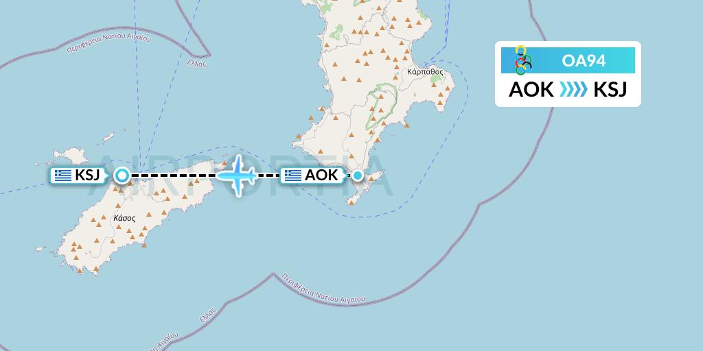 OA94 Olympic Air Flight Map: Karpathos to Kasos Island