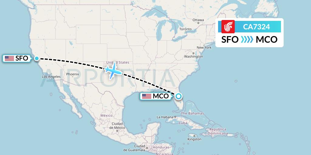 CA7324 Air China Flight Map: San Francisco to Orlando