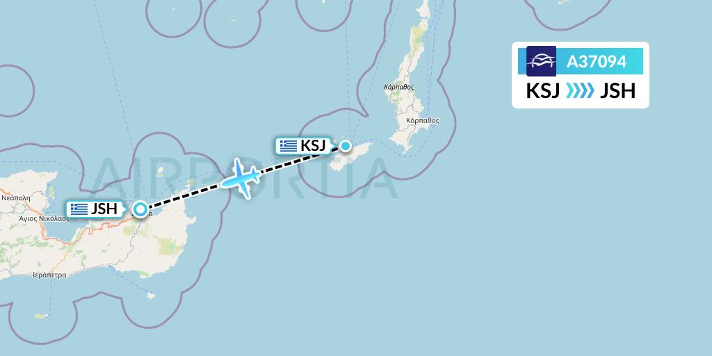 A37094 Aegean Airlines Flight Map: Kasos Island to Sitia