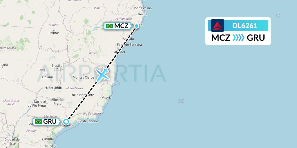 DL6261 Delta Air Lines Flight Map: Maceio to Sao Paulo