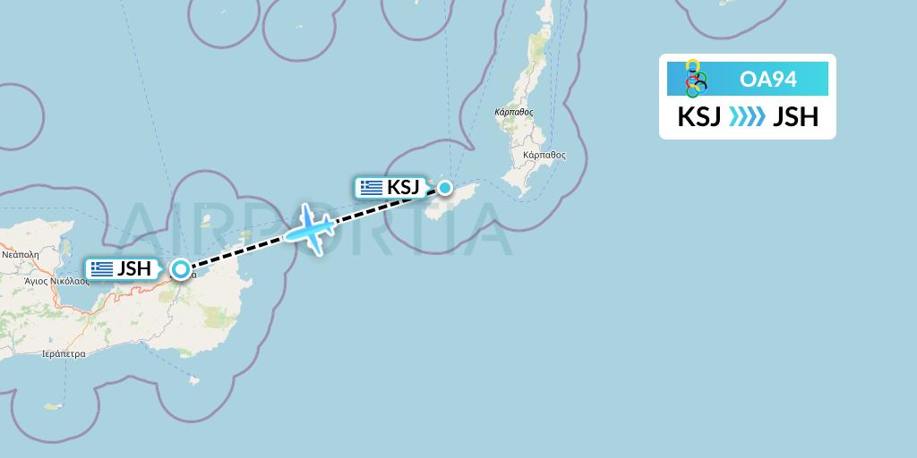OA94 Olympic Air Flight Map: Kasos Island to Sitia