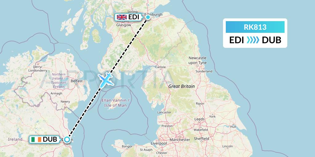 RK813 Ryanair UK Flight Map: Edinburgh to Dublin