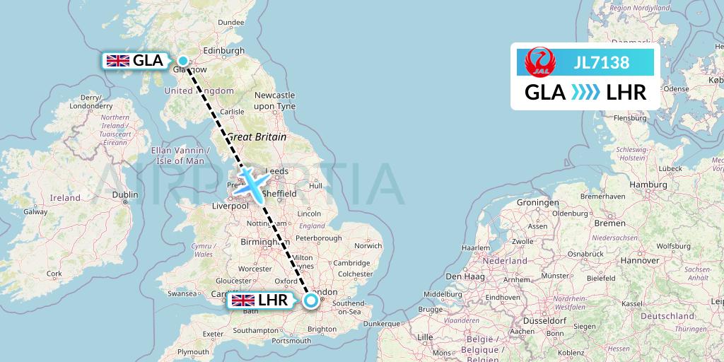 JL7138 Japan Airlines Flight Map: Glasgow to London