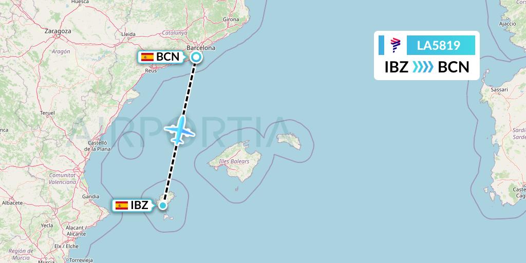LA5819 LAN Airlines Flight Map: Ibiza to Barcelona