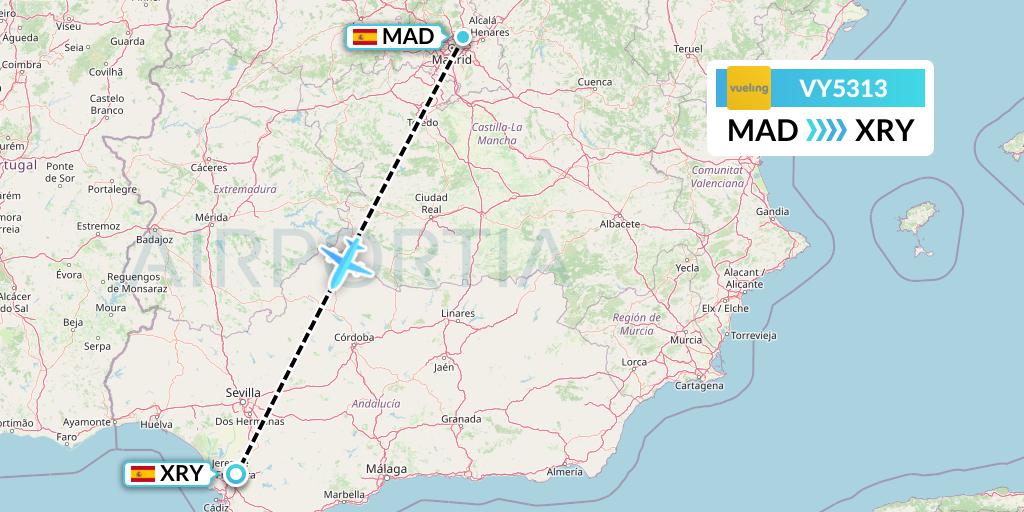VY5313 Vueling Flight Map: Madrid to Jerez