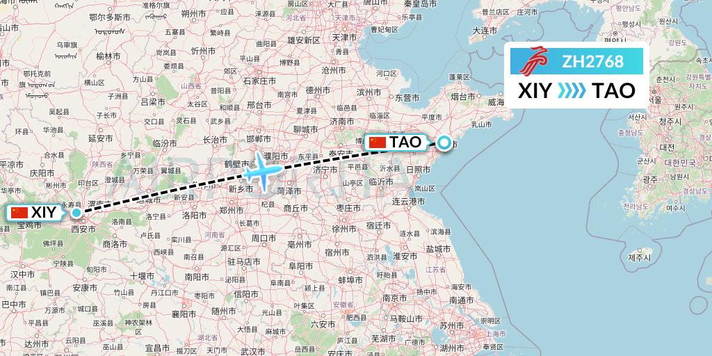 ZH2768 Shenzhen Airlines Flight Map: Xi'an to Qingdao