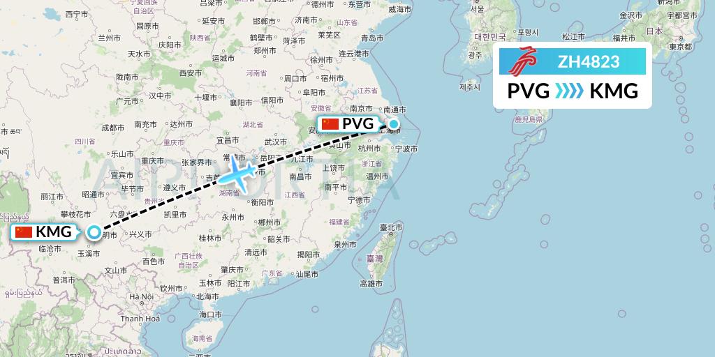 ZH4823 Shenzhen Airlines Flight Map: Shanghai to Kunming