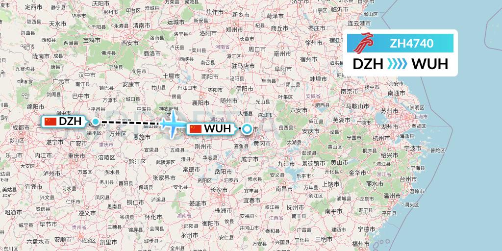 ZH4740 Shenzhen Airlines Flight Map: Dazhou to Wuhan