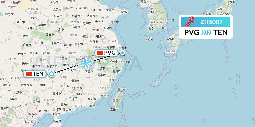 ZH5007 Shenzhen Airlines Flight Map: Shanghai to Tongren