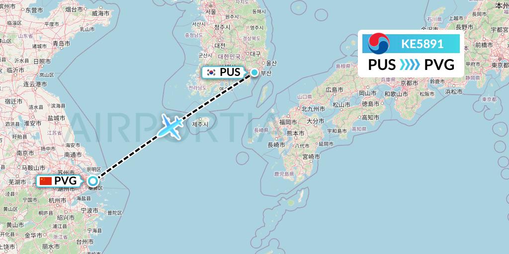 KE5891 Korean Air Flight Map: Busan to Shanghai