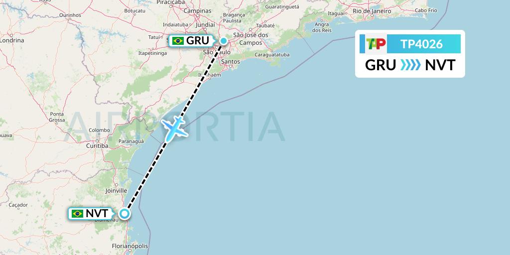 TP4026 TAP Portugal Flight Map: Sao Paulo to Navegantes