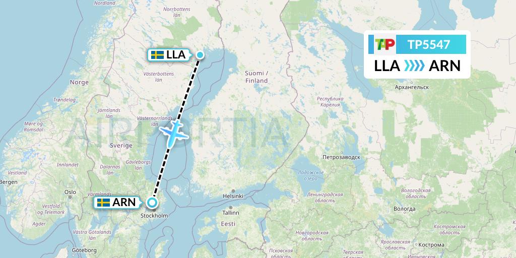 TP5547 TAP Portugal Flight Map: Lulea to Stockholm