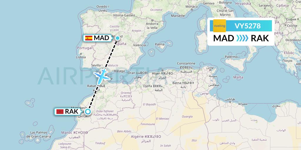 VY5278 Vueling Flight Map: Madrid to Marrakesh 