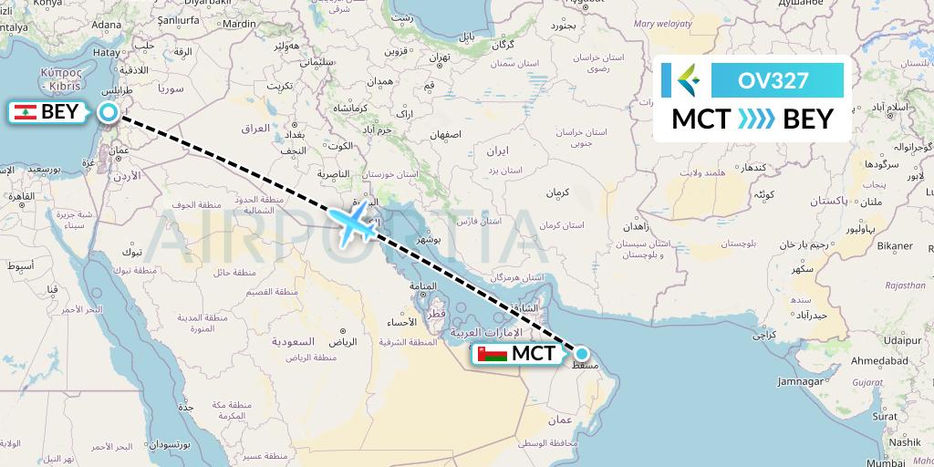 OV327 SalamAir Flight Map: Muscat to Beirut