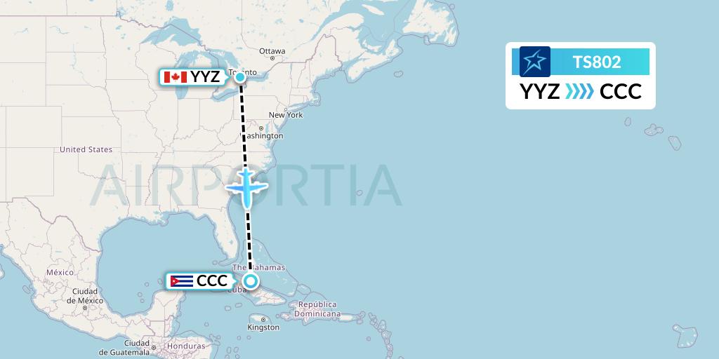 TS802 Air Transat Flight Map: Toronto to Cayo Coco