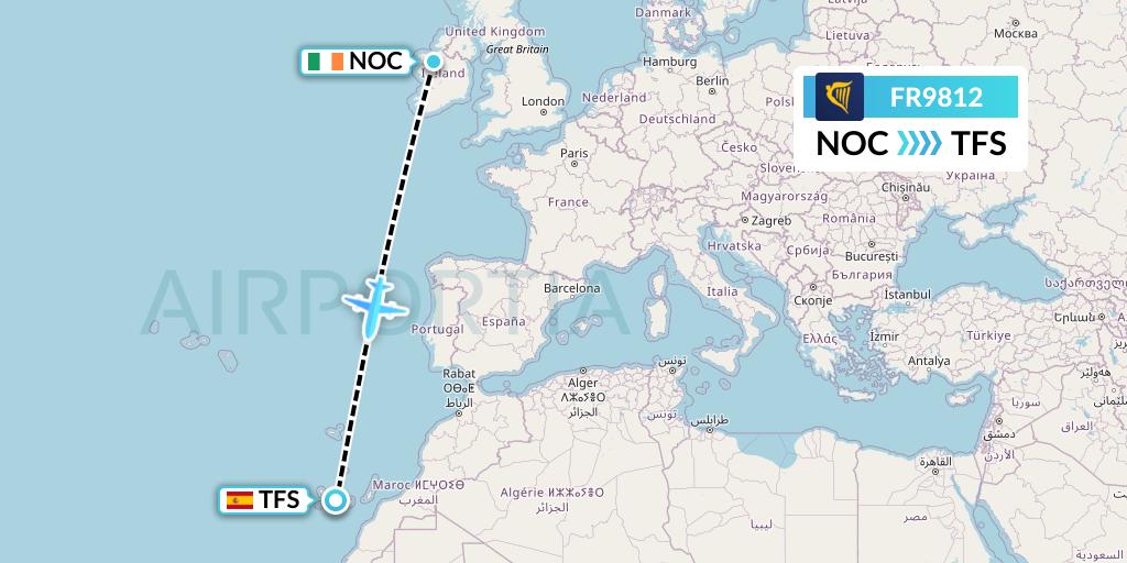 FR9812 Ryanair Flight Map: Knock to Tenerife