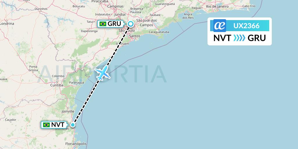 UX2366 Air Europa Flight Map: Navegantes to Sao Paulo
