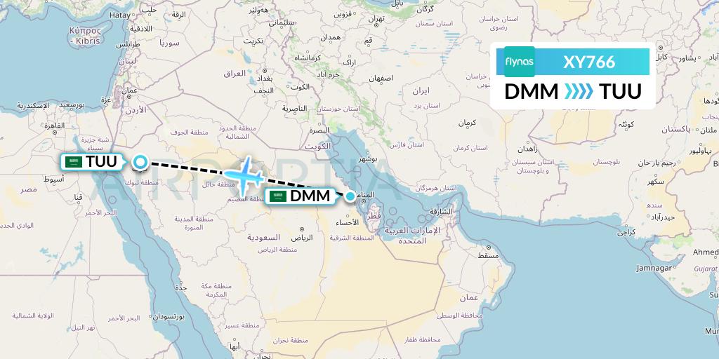 XY766 Flynas Flight Map: Dammam to Tabuk