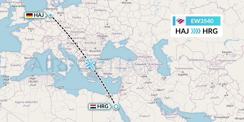 EW3540 Eurowings Flight Map: Hannover to Hurghada