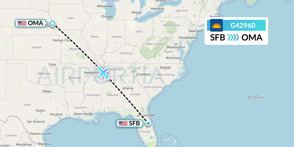 G42960 Allegiant Air Flight Map: Orlando to Omaha