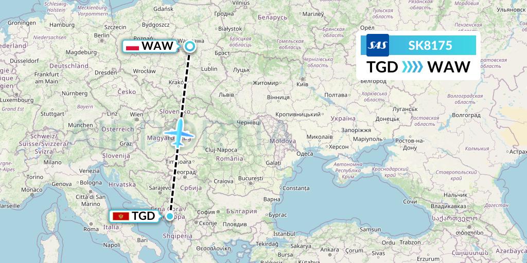 SK8175 SAS Flight Map: Podgorica to Warsaw
