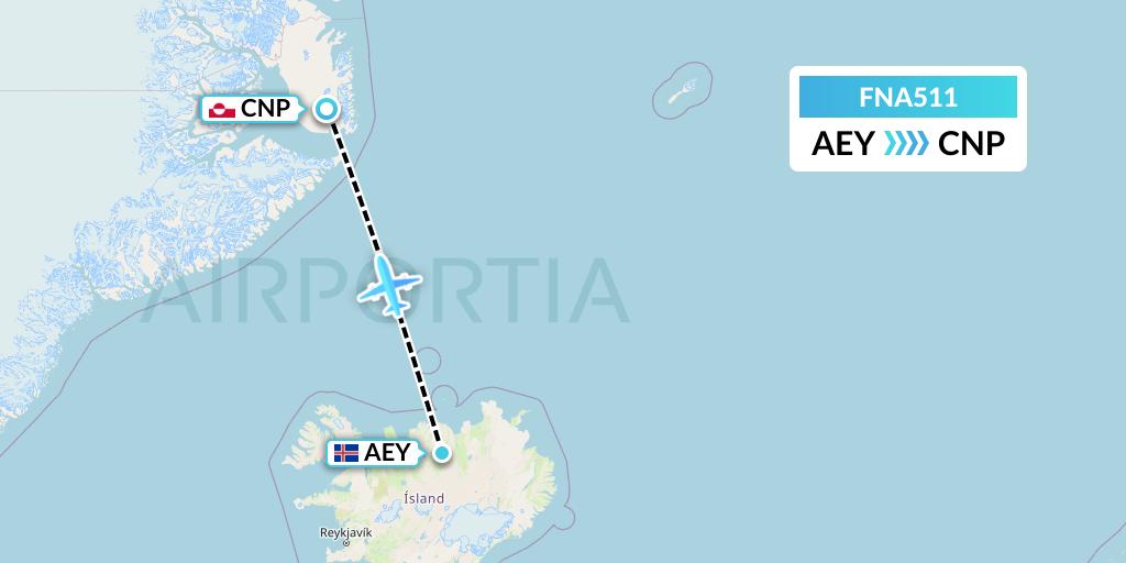 FNA511 Norlandair Flight Map: Akureyri to Nerlerit Inaat