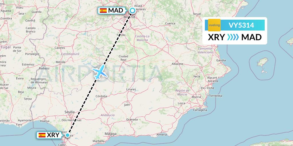 VY5314 Vueling Flight Map: Jerez to Madrid