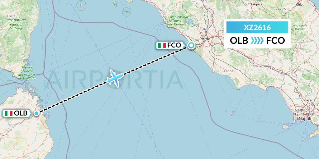 XZ2616 Aeroitalia Flight Map: Olbia to Rome