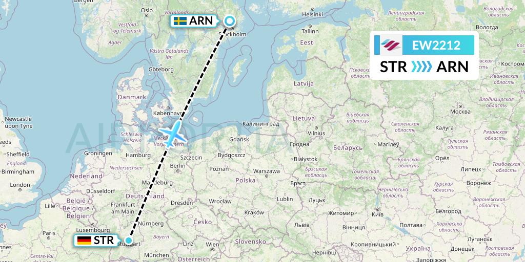EW2212 Eurowings Flight Map: Stuttgart to Stockholm