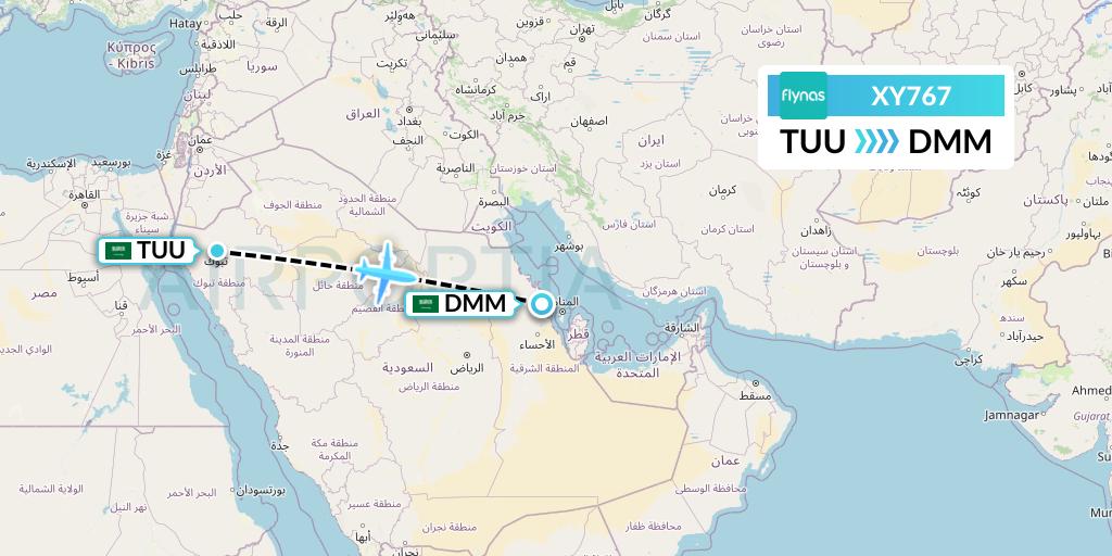 XY767 Flynas Flight Map: Tabuk to Dammam