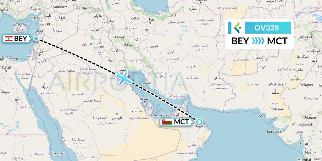 OV328 SalamAir Flight Map: Beirut to Muscat