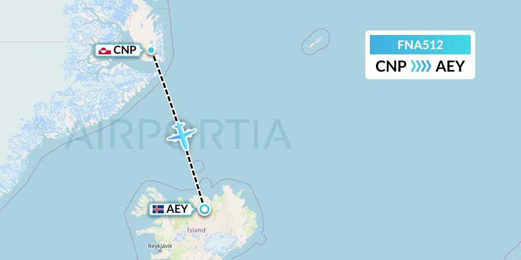 FNA512 Norlandair Flight Map: Nerlerit Inaat to Akureyri
