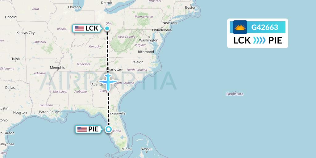 G42663 Allegiant Air Flight Map: Columbus to St. Petersburg