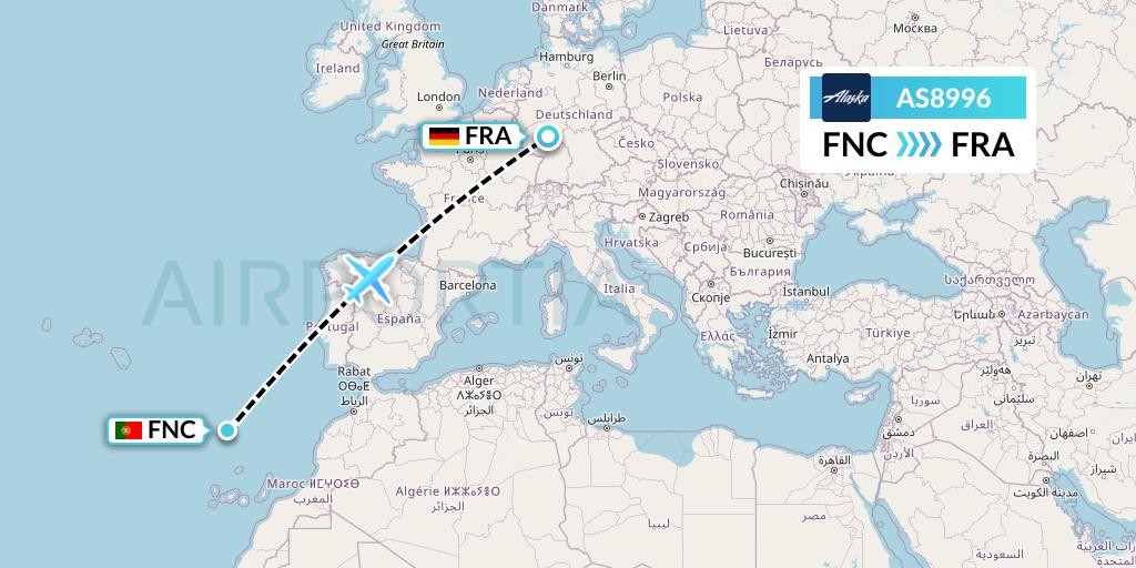 AS8996 Alaska Airlines Flight Map: Funchal to Frankfurt