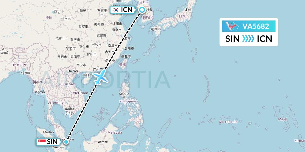 VA5682 Virgin Australia Flight Map: Singapore to Seoul