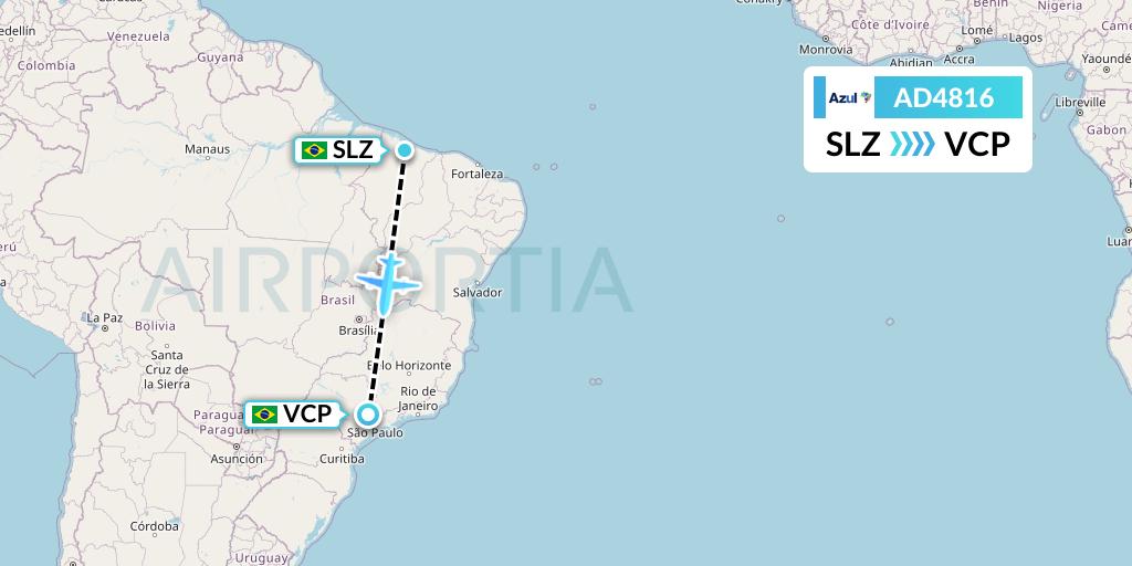 AD4816 Azul Brazilian Airlines Flight Map: Sao Luis to Campinas