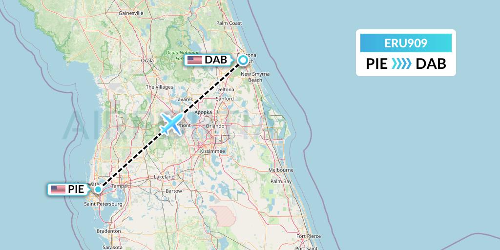 ERU909 Embry-riddle Aeronautical University Flight Map: St. Petersburg to Daytona Beach