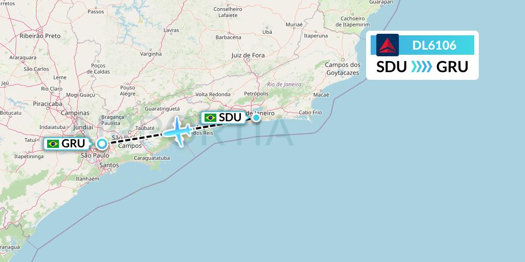DL6106 Delta Air Lines Flight Map: Rio de Janeiro to Sao Paulo